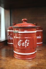 ホーローキャニスター　赤茶色　カフェ